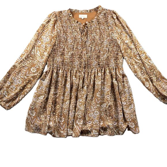 Melloday Anthropologie Women Peasant Top Sheer Floral Boho Western Large G342 - Picture 1 of 10